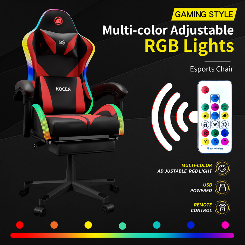 PU Deri Kumaş Oyun Koltuğu, Çok Renkli Ayarlanabilir RGB Işıklı Espor Koltuğu, USB ile Çalışan, Uzaktan Kumandalı PU Deri Kumaş Oyun Koltuğu, Çok Renkli Ayarlanabilir RGB Işıklı Espor Koltuğu, USB ile Çalışan, Uzaktan Kumandalı